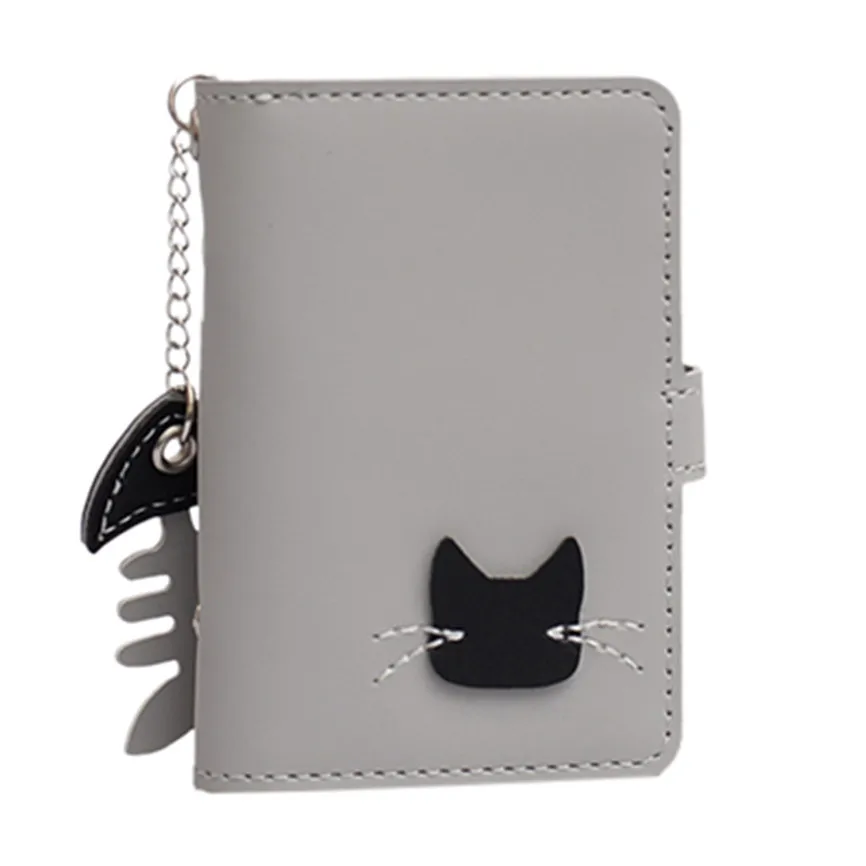 Gray Короткий кошелек для монет, женская сумка для карт с милым животным узором, клатч, кошельки, без молнии, кожзам, кошелек, винтажный, Portefeuille Femme A9 - Цвет: Gray