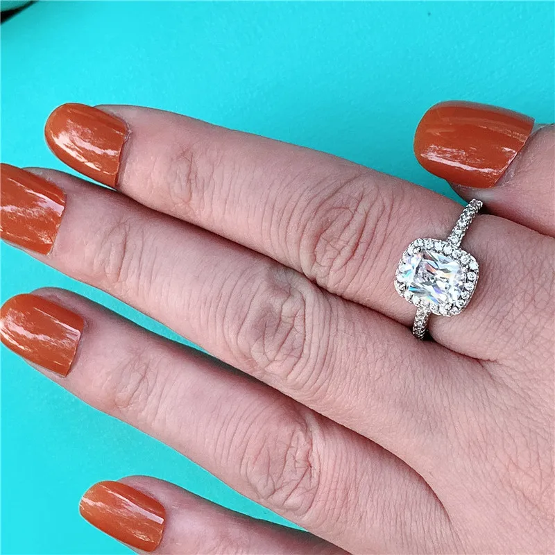 Vecalon Charm Promise кольцо из стерлингового серебра 925 пробы с подушкой 3ct Циркон Cz
