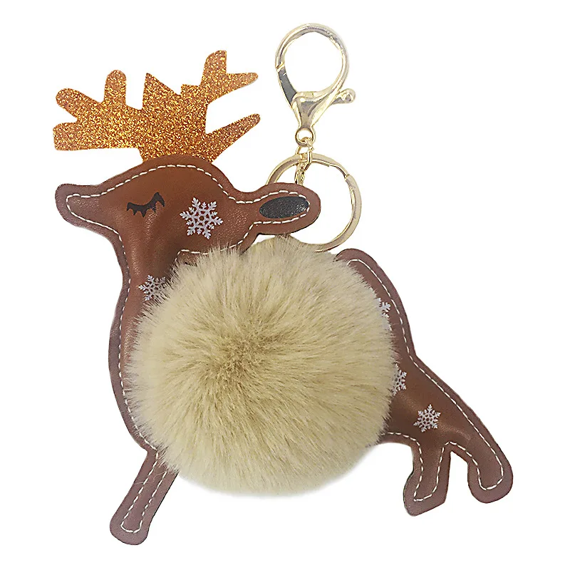 

New Pu Deer Animal Wool Ball Keychain Pendant Imitate Rex Rabbit Hair Key Chain Bag Car Ornaments Accessories Custom Keyring