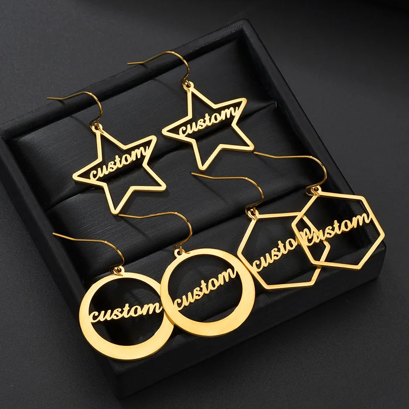 Пентаграмма золото имя висячие серьги-гвоздики с DIY ручной работы для пирсинга из