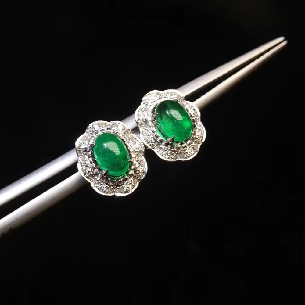Изысканные ювелирные изделия чистый 18 K Белый Золотой AU750 натуральный яркий зеленый изумруд драгоценные камни 1.32ct шпилька с алмазами серьги для женщин