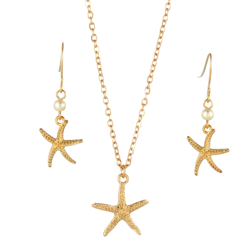 Модные женские серьги-подвески в виде ракушек Комплект ожерелье золотого цвета