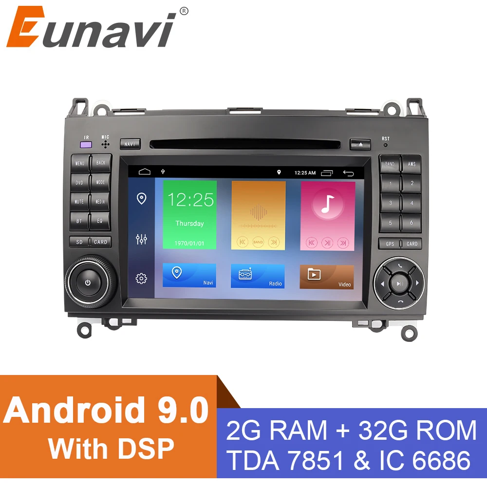 Eunavi 7 ''2 Din Android 9 Автомобильный DVD Радио для Mercedes Benz B200 B class W245 B170 W209 W169 Sprinter gps Navi четырехъядерный с DSP