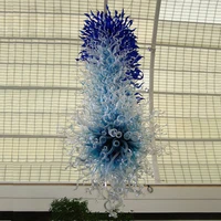 luxury large murano glass crystal chandelier hotel lobby shopping mall art decor blue clear led pendant lighting big