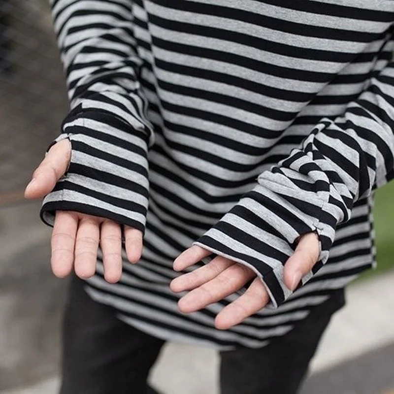 Мужская длинная футболка в полоску с длинным рукавом и вырезом для большого