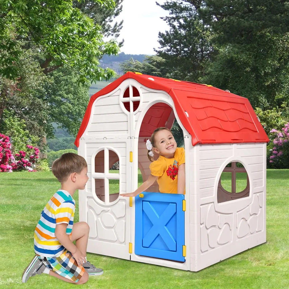 Costway-casa de juegos de pl&aacute;stico plegable para ni&ntilde;os, juguete para interior y exterior, port&aacute;til-3