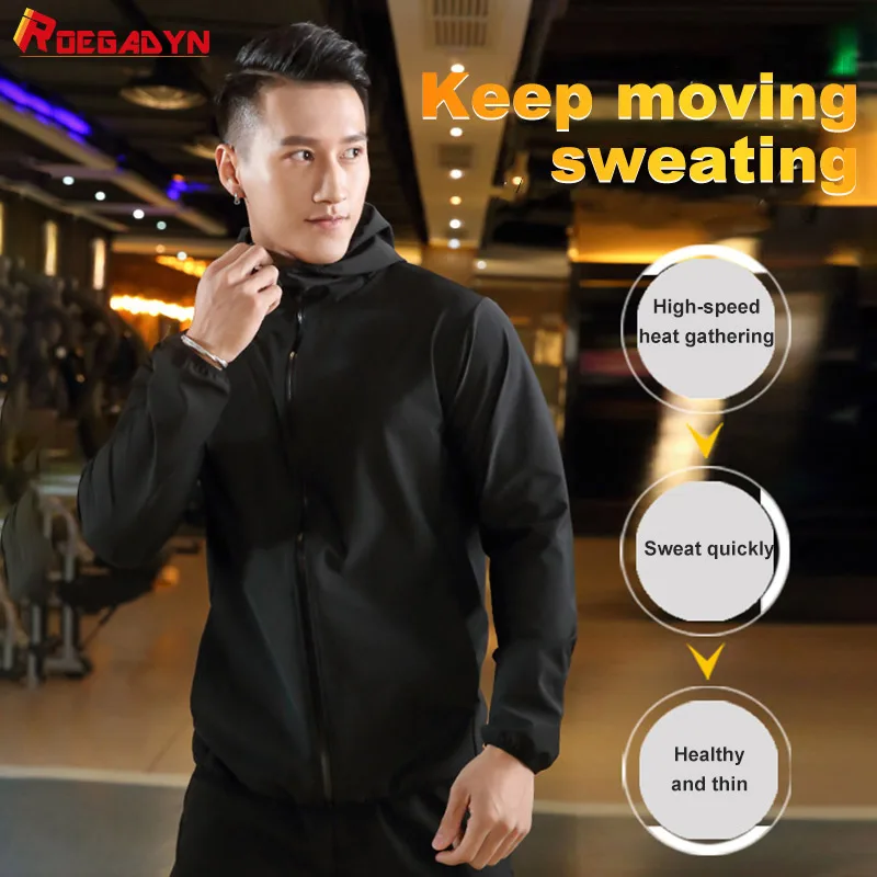 Мужской тренировочный костюм-сауна ROEGADYN толстовка с капюшоном для фитнеса