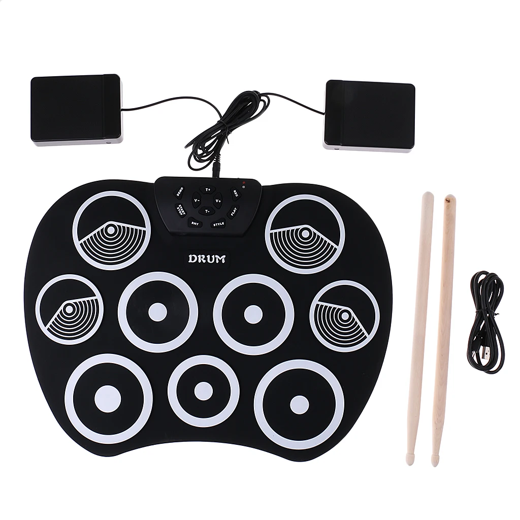 

Portable Foldable Electronic Roll up Drum Pad Kit Stick Practice Instrument