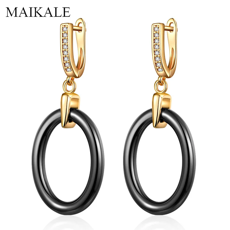 MAIKALE простые круглые черные керамические серьги с подвесками золотые и
