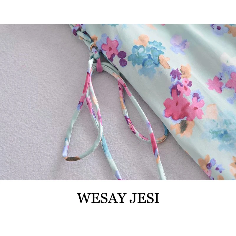 

WESAY JESI Summer Women's Dress 2021 Fashion Long Dress Sundresses Chic Color Printed Side Ties Sleeveless Female Vacation Beach