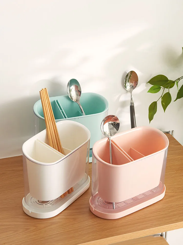 

Nordic Simple Solid Color Chopsticks Holder Kitchen Household Draining Plastic Spoon Storage Box Shelf