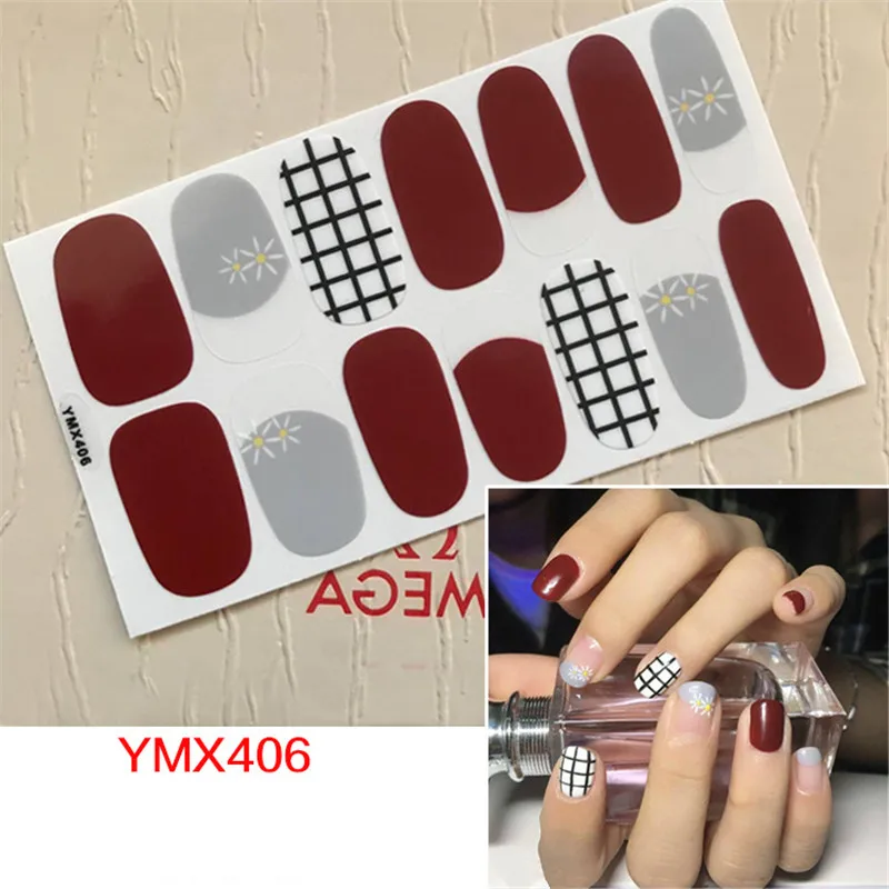 YMX406 16 наконечников полное покрытие обертывания ногтей наклейки-Лак Sally H самоклеющиеся чистые яркие цвета Decoraiton Маникюр наклейки для девочек - Цвет: YMX406
