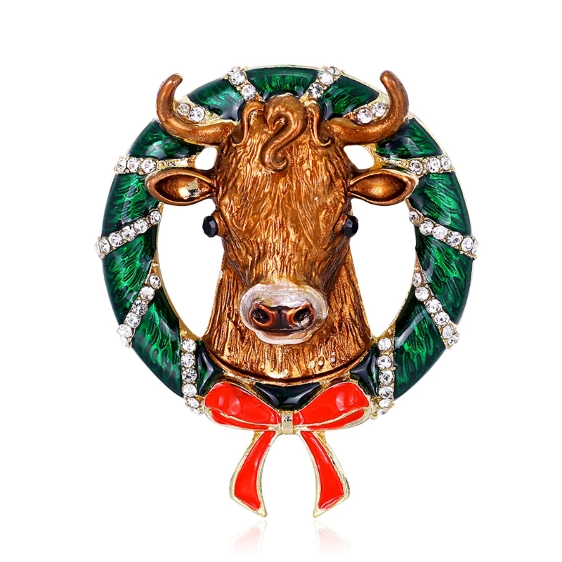 Стразы Брошь булавка Рождественский олень Голова Оленя ретро одежда