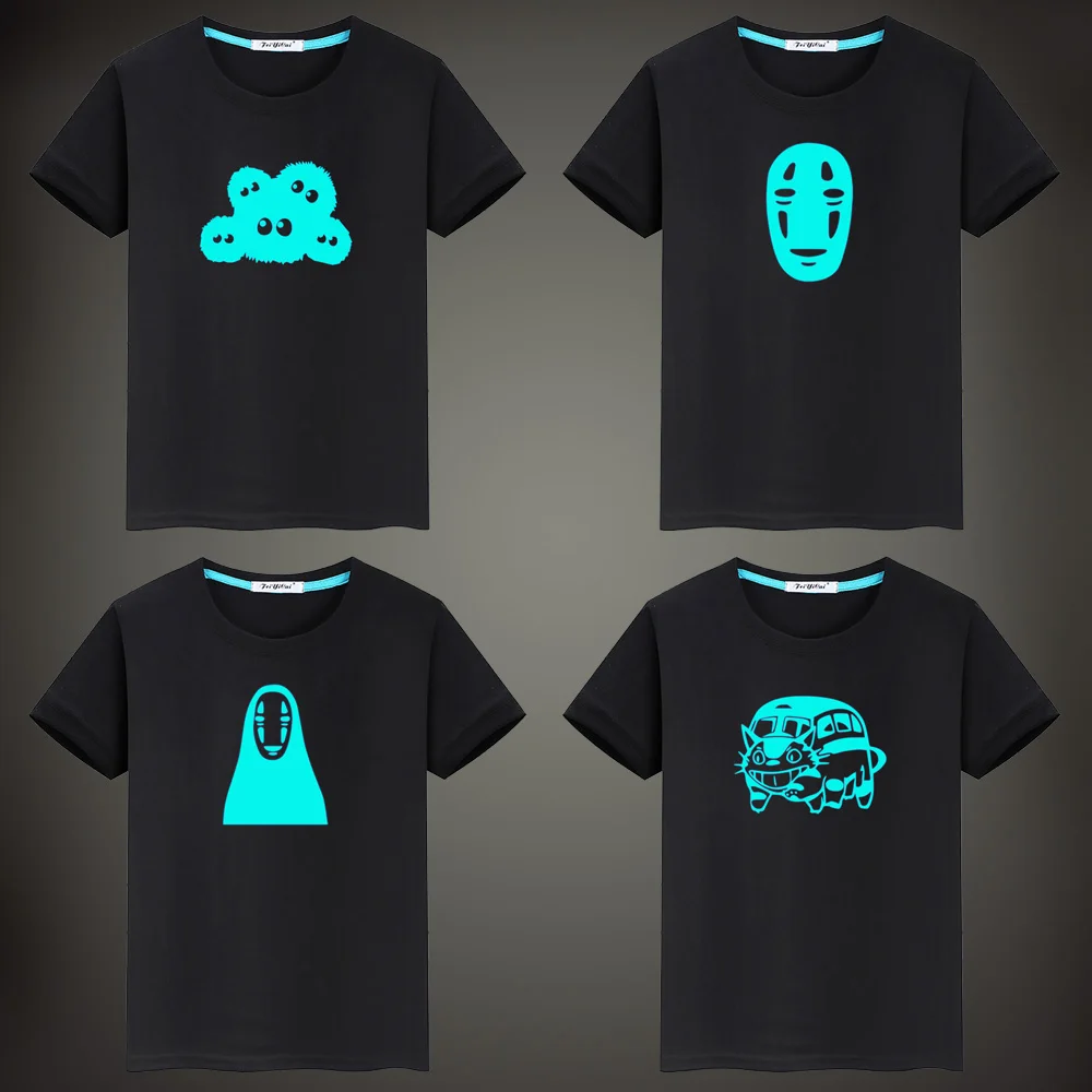 

Детская футболка с японским Аниме Тоторо, флуоресцентная светящаяся Мужская футболка с мультяшным рисунком без лица, топы, футболка, летняя...