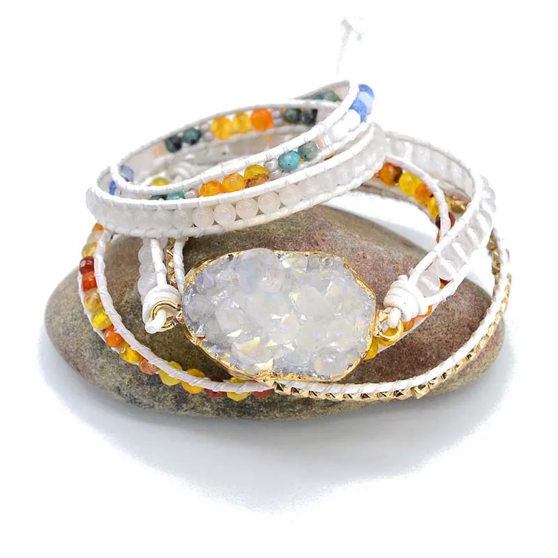 Женский браслет с металлической подвеской из 5 частей белым камнем | Украшения и