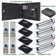 ZK C3-400 IP-based Four Doors Access Control Board Panel Access Control System+Power Supply Box RFID Reader Exit Button Lock
