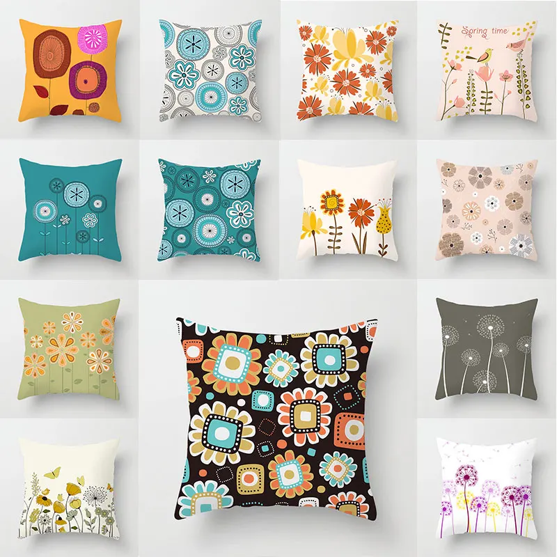 

Fashion Cotton Linen Flower Pattern Throw Pillow Cushion Cover Seat Car Home Decor Sofa Bed Decorative Pillowcase 45x45cm
