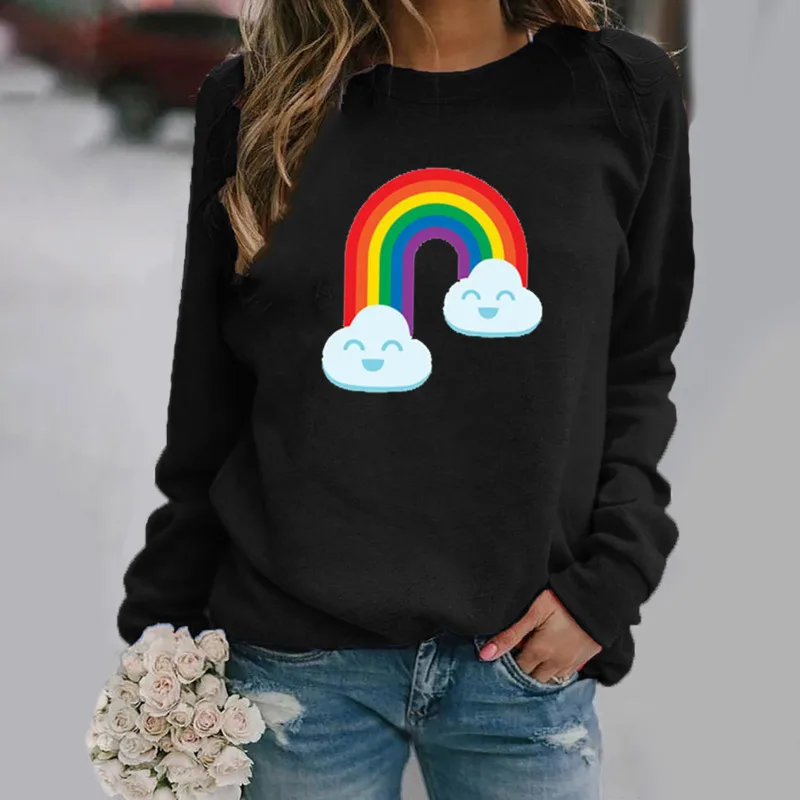 

Свитер без капюшона с радужным принтом, Женский трендовый нишевый пуловер Ins, топы, новинка осень-зима 2021, Qn *