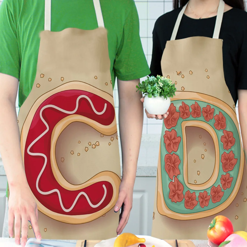 

Creative Letters Printed Women Kitchen Aprons Waterproof Cooking oil-proof Cotton Linen Antifouling Chef Apron 68*55cm 0115