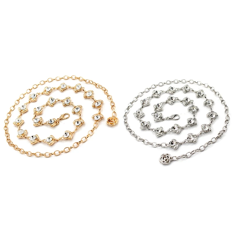 

Fashion Luxury Women Metal Waist Chain Belt Inlaid Rhinestone Ladies For Dresses Chain Belts
