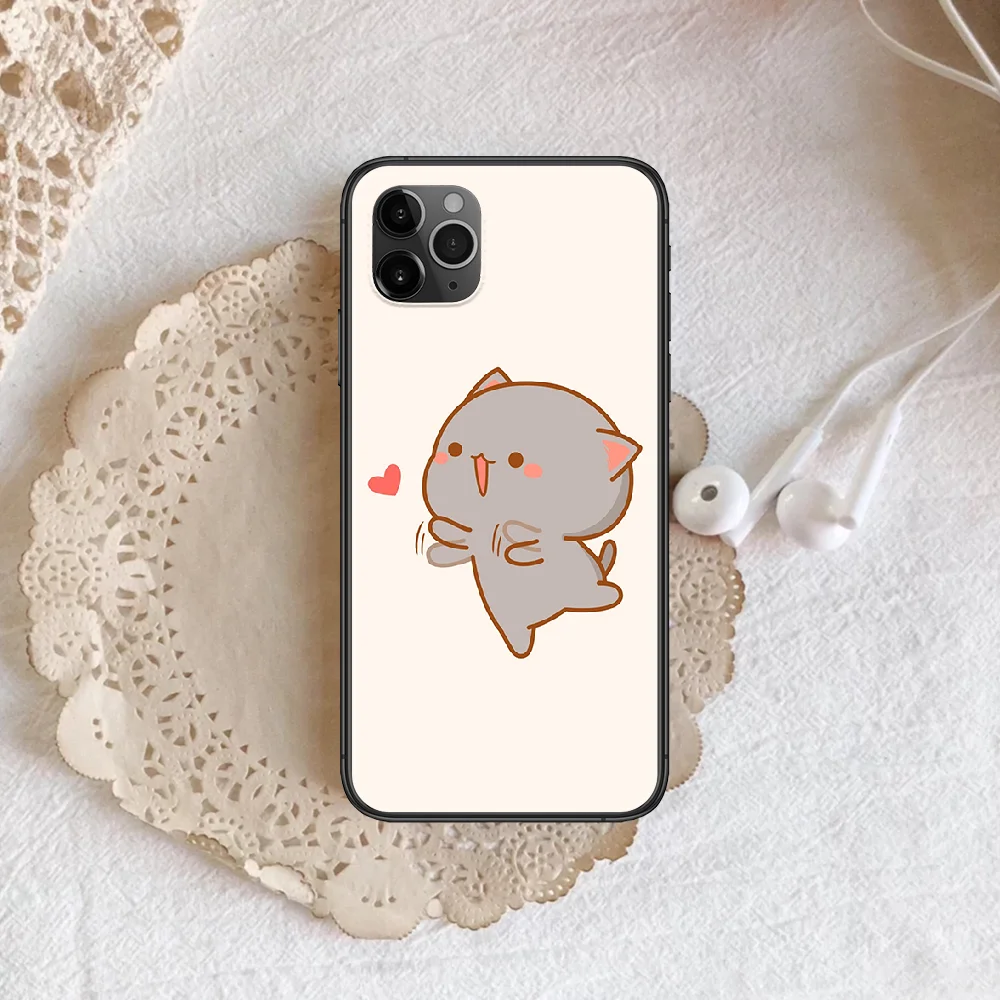

cute cartoon Peach cat Phone Case Cover Hull For iphone 5 5s se 2020 6 6s 7 8 12 mini plus X XS XR 11 PRO MAX black Cell Luxury