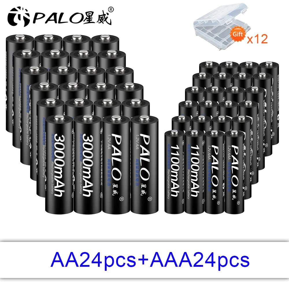 24AA and 24AAA 12/14/16/18/20/22/24 шт. AA 3000 мАч+ AAA 1100 мАч 1,2 никель-металл-гидридный аккумулятор с напряжением Перезаряжаемые Батарея черный сотовый телефон для камеры светодиодный фонарь игрушки RC - Цвет: 24AA and 24AAA