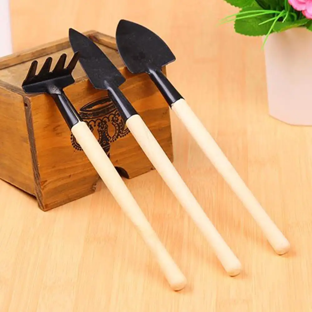 

3pcs/Set Mini Gardening Tools Wood Handle Stainless Steel Potted Plants Shovel Rake Spade for Flowers Potted Plant