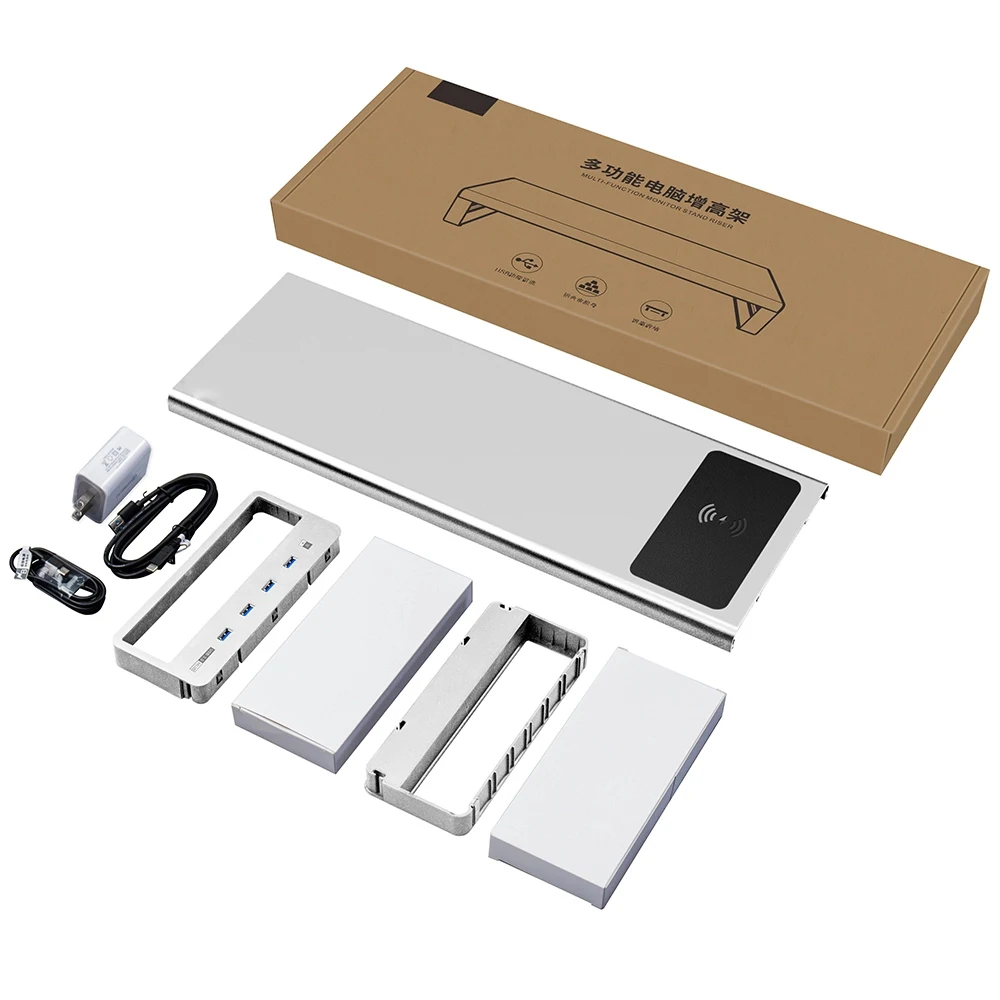 

4 USB 3.0 HUB Support Transfer Data Metal Aluminum USB Computer Laptop Monitor Stand with Wireless Charge Base Holder Desktop