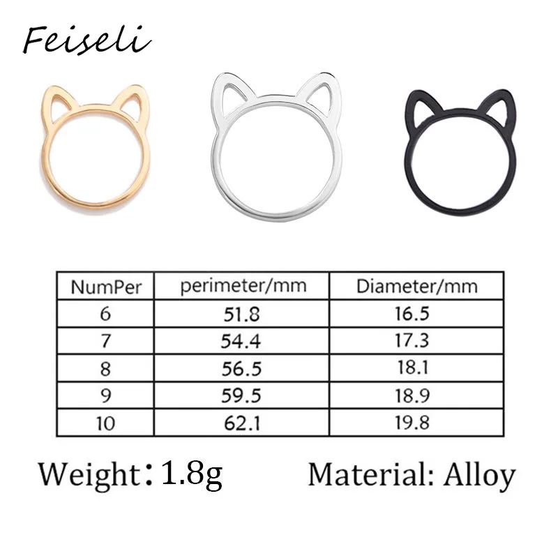 Feiseli новинка полое кольцо с милыми кошачьими ушками для женщин и девочек горячая
