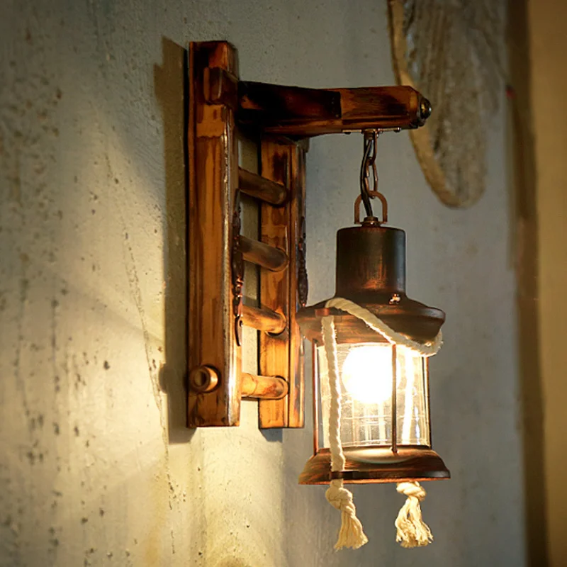 

Vintage Home Sconce Light bamboo Loft Retro Wall Lamp Lifting Pulley Wall Light Industrial Style Lanterns Suspension Light decor