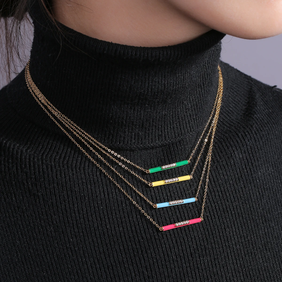 

New Fashion Candy Colorful Enamel Dripping Oil Zircon Necklace For Women Copper Gold Plated Party Jewelry Gift