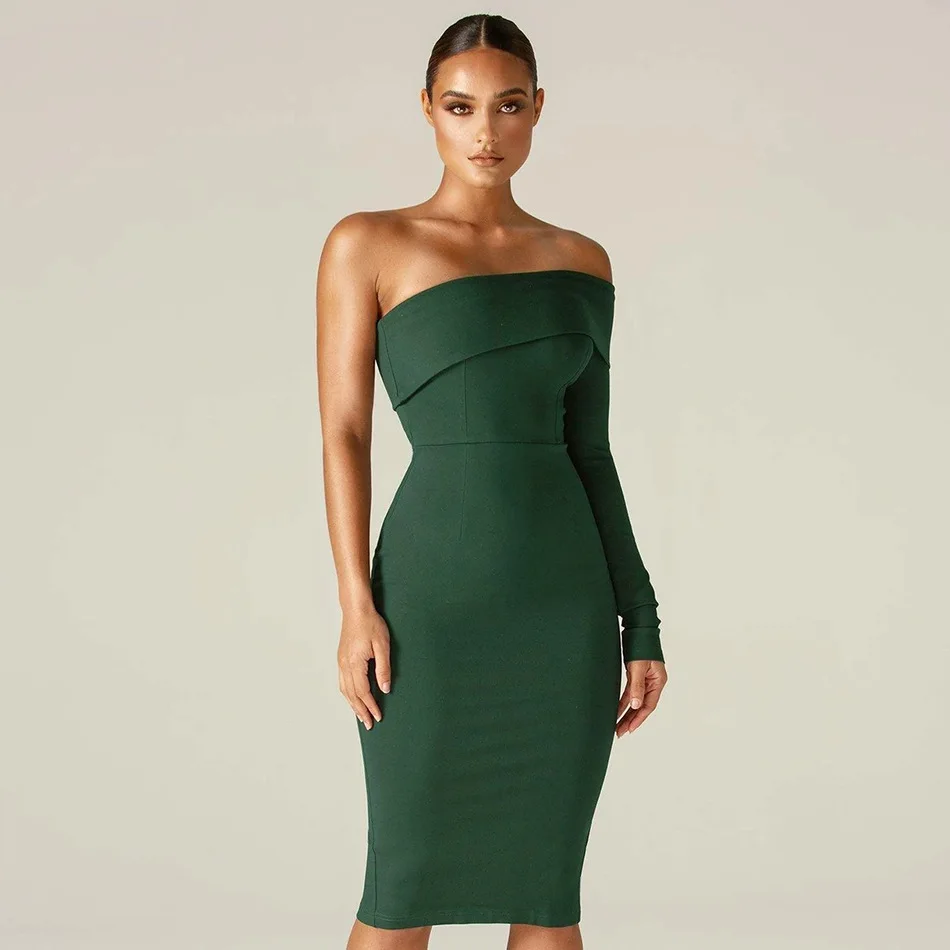 

Sexy Strapless Women's Evening Dress European Style Simple One-Shoulder Sleeve Backless Dresses Clubbing Party Gowns Feestjurken