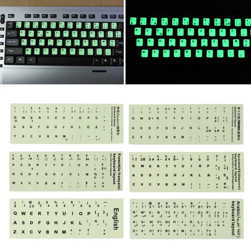 

Spanish,Italian,Arabic,French,German etc Language Fluorescent Keyboard Stickers Luminous Waterproof Keyboard Protective Film