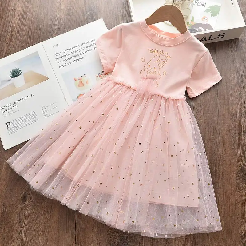 

2021 New Girls Sweet Dresses Summer Kids Cartton Bunny Princess Dress Children Costumes Baby Sequined Vestidos 3 7Y