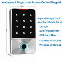 Waterproof IP67 Metal Standalone Access Control 13.56Mhz 500 RFID Card 500 Fingerprint User Access Control System WIegand 26 Out