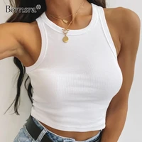 bornsra 2021 summer new womens clothing sleeveless round neck slim fit hot girl solid color hedging ribbed vest women