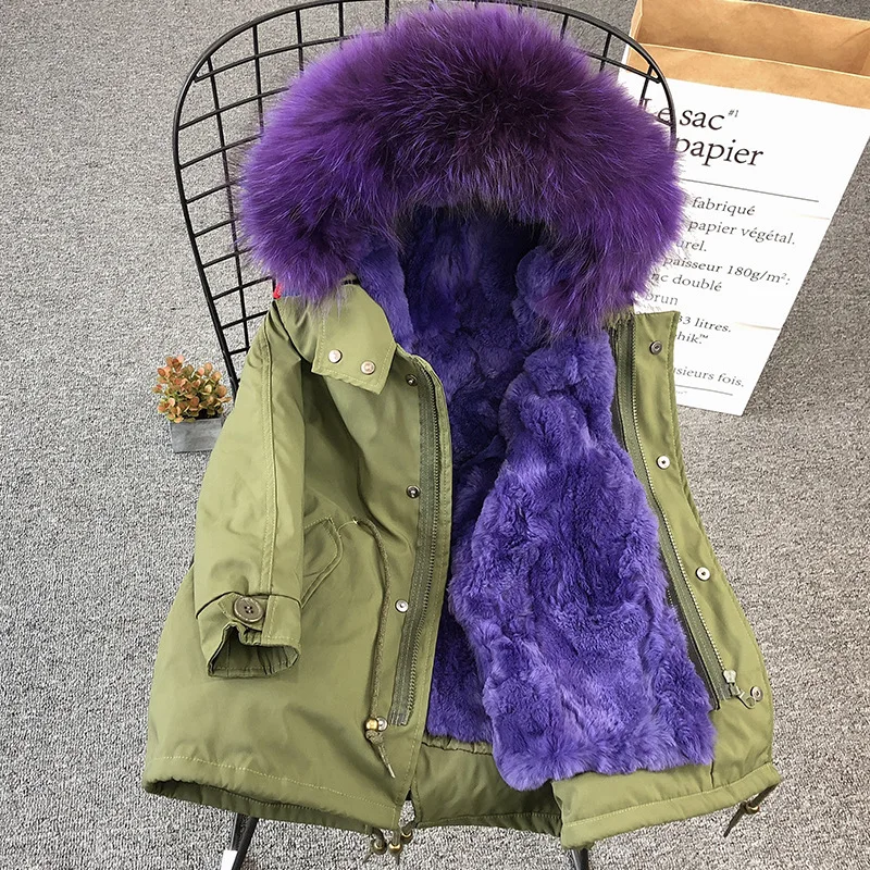 Green voilet fur Детское пальто коллекция года, модное зимнее пальто с натуральным мехом теплая парка с воротником из меха енота для мальчиков и девочек детская куртка - Цвет: Green voilet fur