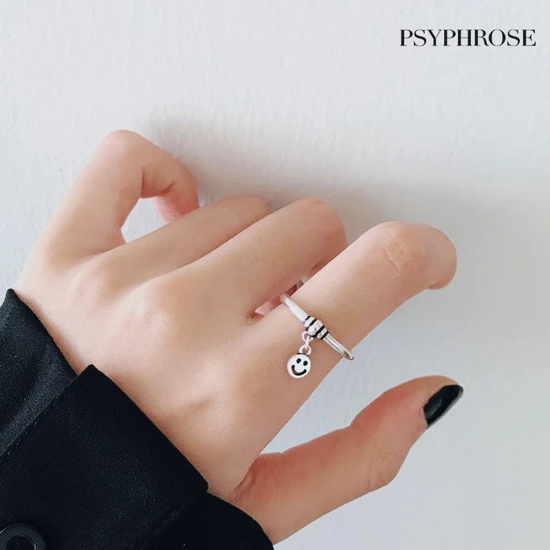 

Vintage Ancient Silver Color Happy Smiling Face Open Rings for Women Punk Hip Hop Adjustable Ring Fashion Jewelry Best Gift