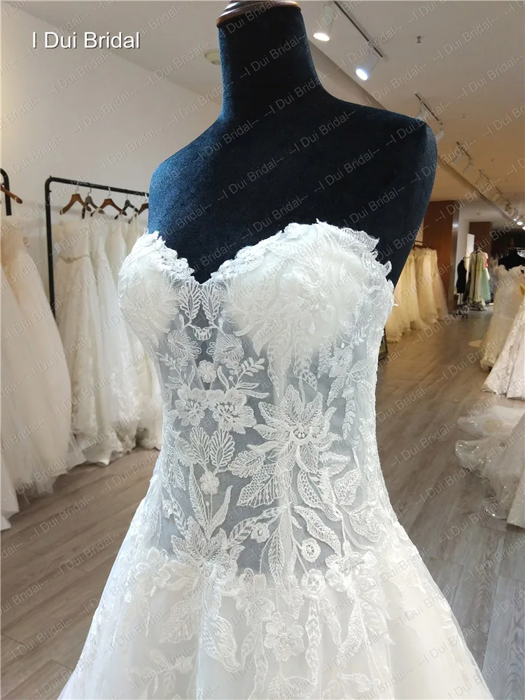 Sweetheart Drop Waist Wedding Dress A Line Lace Illusion Corset Bridal Gown Factory Custom Make