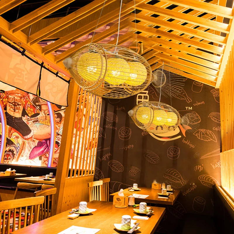 В японском стиле бамбуковое плетеная люстра в форме рыбы чайная комната горячий