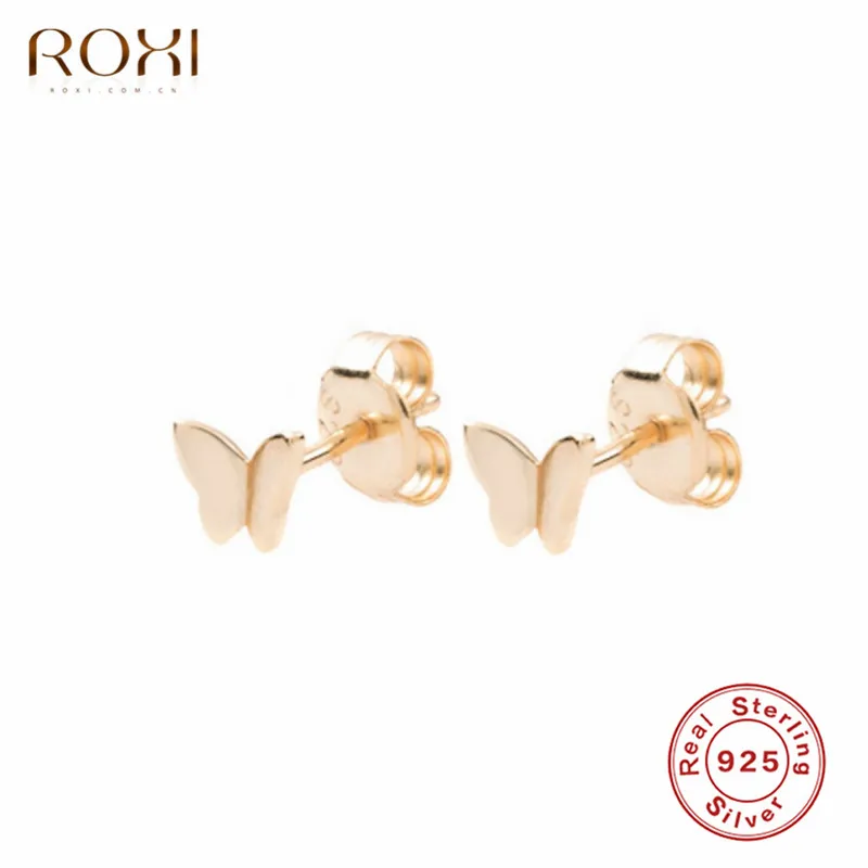 Корейские золотые серьги-гвоздики ROXI с бабочкой для женщин, Детские полированные серьги-бабочки для хряща ушной раковины, серьги из стерлингового серебра 925 пробы