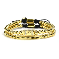 luxury 2pcsset bracelet men jewelry iced out stainless steel set gold color fashion trend hip hop beads jewellery gift