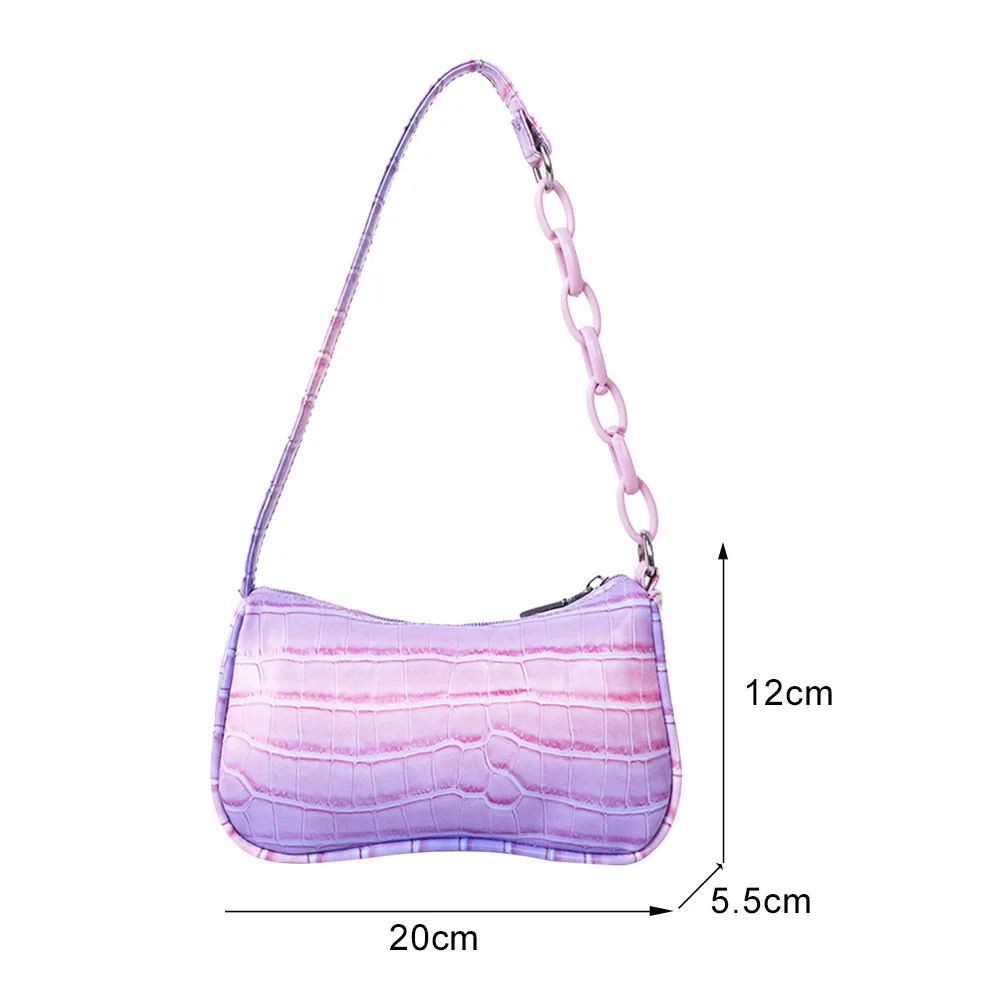 

Fashion Stone Pattern Women Gradient Color PU Leather Chain Underarm Shoulder Bag Ladies Vintage Zipper Small Purse Handbags New
