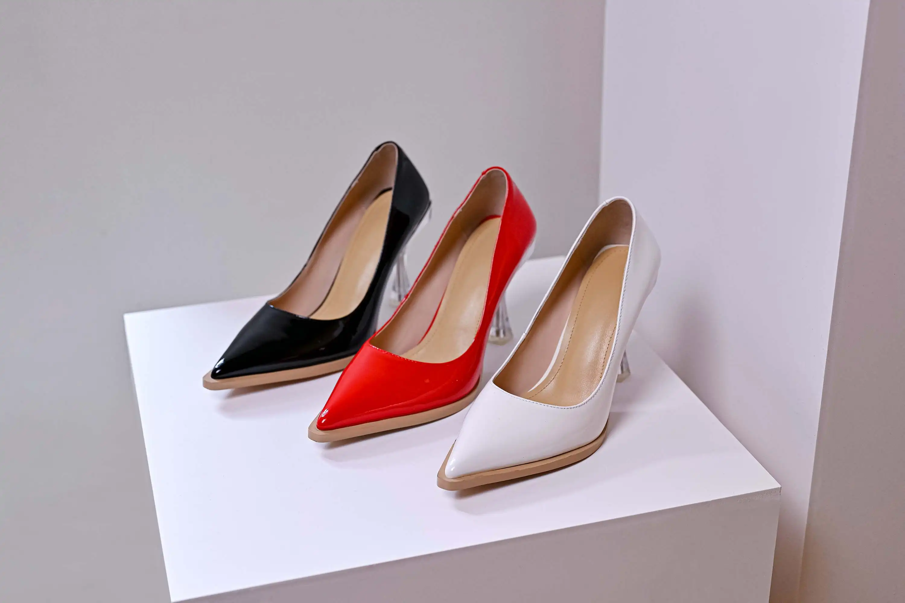 

Krazing Pot high street fashion evening party sexy cow patent leather pointed toe super high heels slip on noble women pumps L23