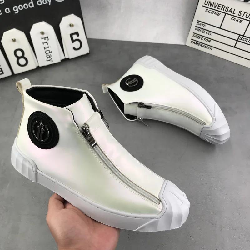 Harga Sepatu Kasual Sneakers Pria Desainer Mewah Atasan Tinggi Punk Hip Hop Sepatu Bot Pergelangan Kaki Ritsleting Kulit Flat Zapatillas Hombre
