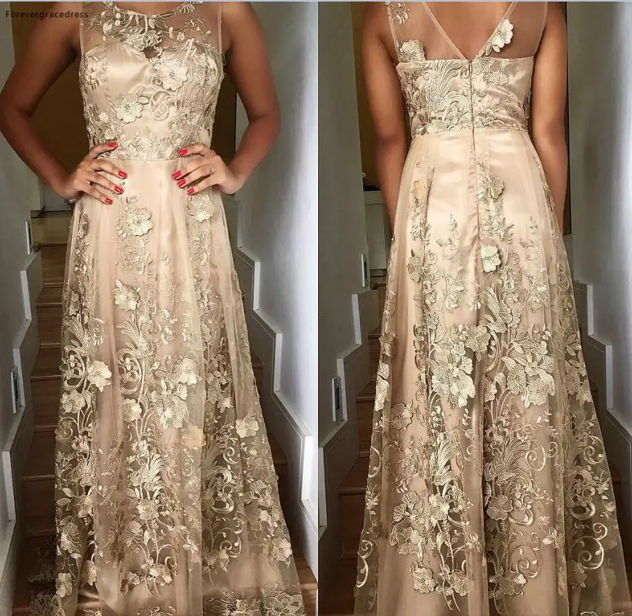 Picture Color Champagne Mother of the Bride Dresses Sleeveless Lace Long Formal Godmother Evening Wedding Party Guests Gown Plus Size - Цвет: Picture Color