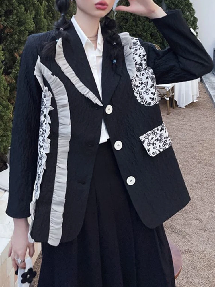 

Ретро, ​​контрастный цвет, драпировка, деревянные ушки, лацкан, однобортный, свободный, блейзер, дамы, новая осенняя мода, универсальный, ди...