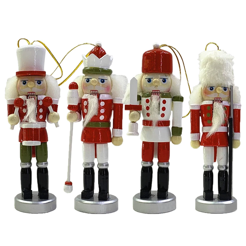 

12CM Wooden Nutcracker Soldier Doll 4pcs/set Handpainted Retro Soldiers Figures Puppet New Year Xmas Decor Gifts Toys Elegantly