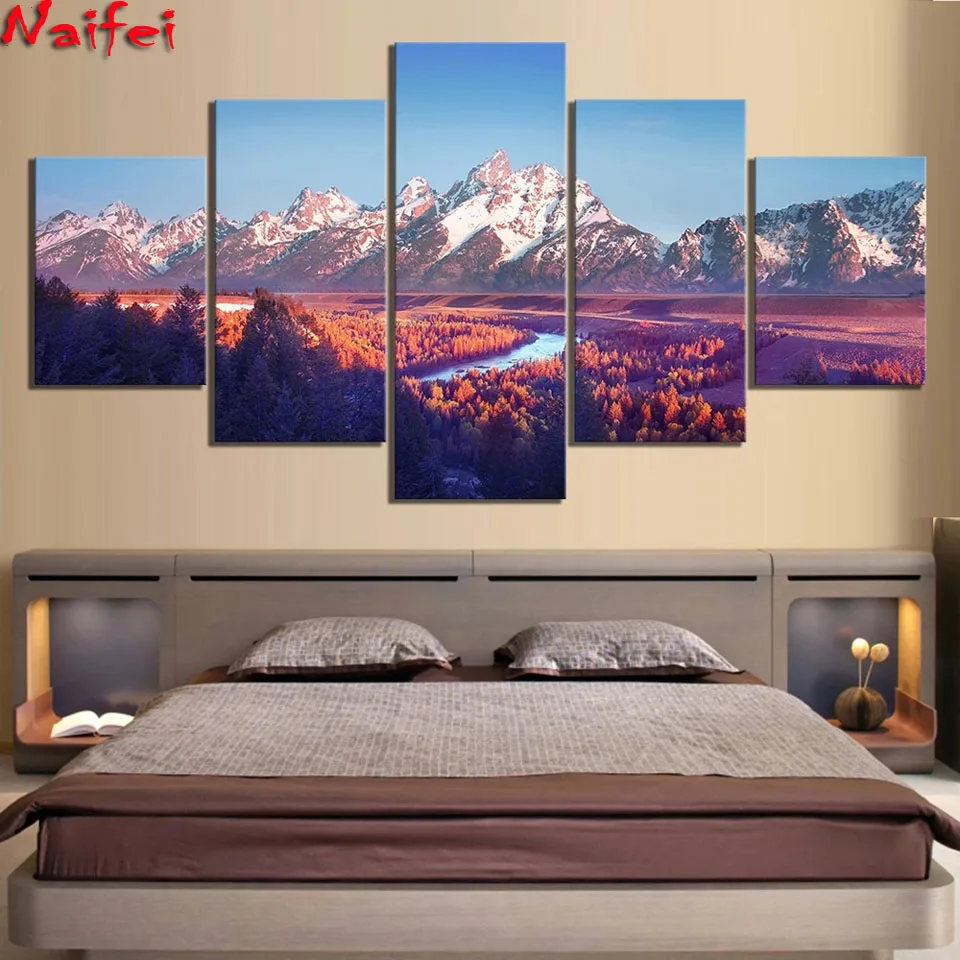

Beautiful Scenery Mountains Multi-Picture Diamond Painting 5 Panel Home Decor Diamond Embroidery Wall Art For Living Room