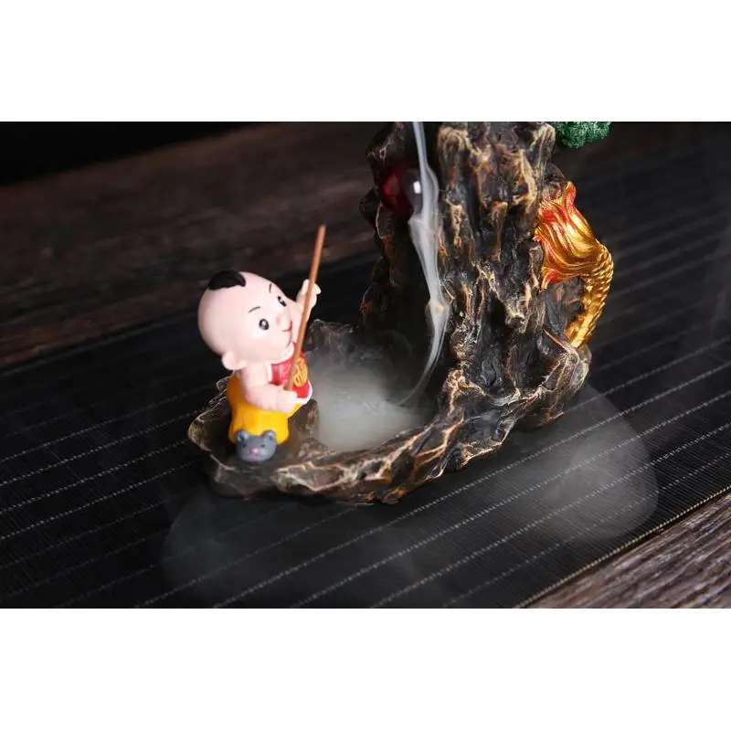 

Dragon Incense Stick Holder Resin Mountain River Handicraft Backflow Incense Burner Gold Lucite Waterfall Quemador Home Decor